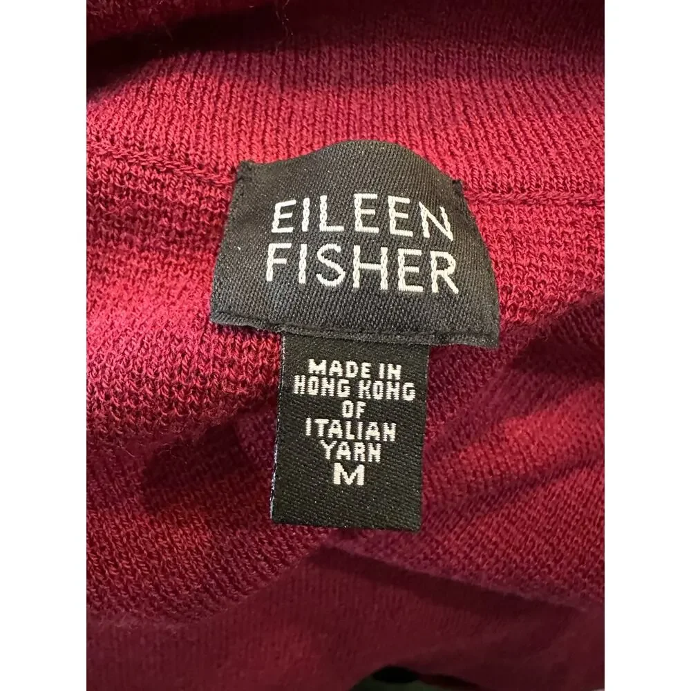 Eileen Fisher 100% Wool Full Zip Cardigan Sweater Jacket Red Burgundy Medium - Picture 9 of 13